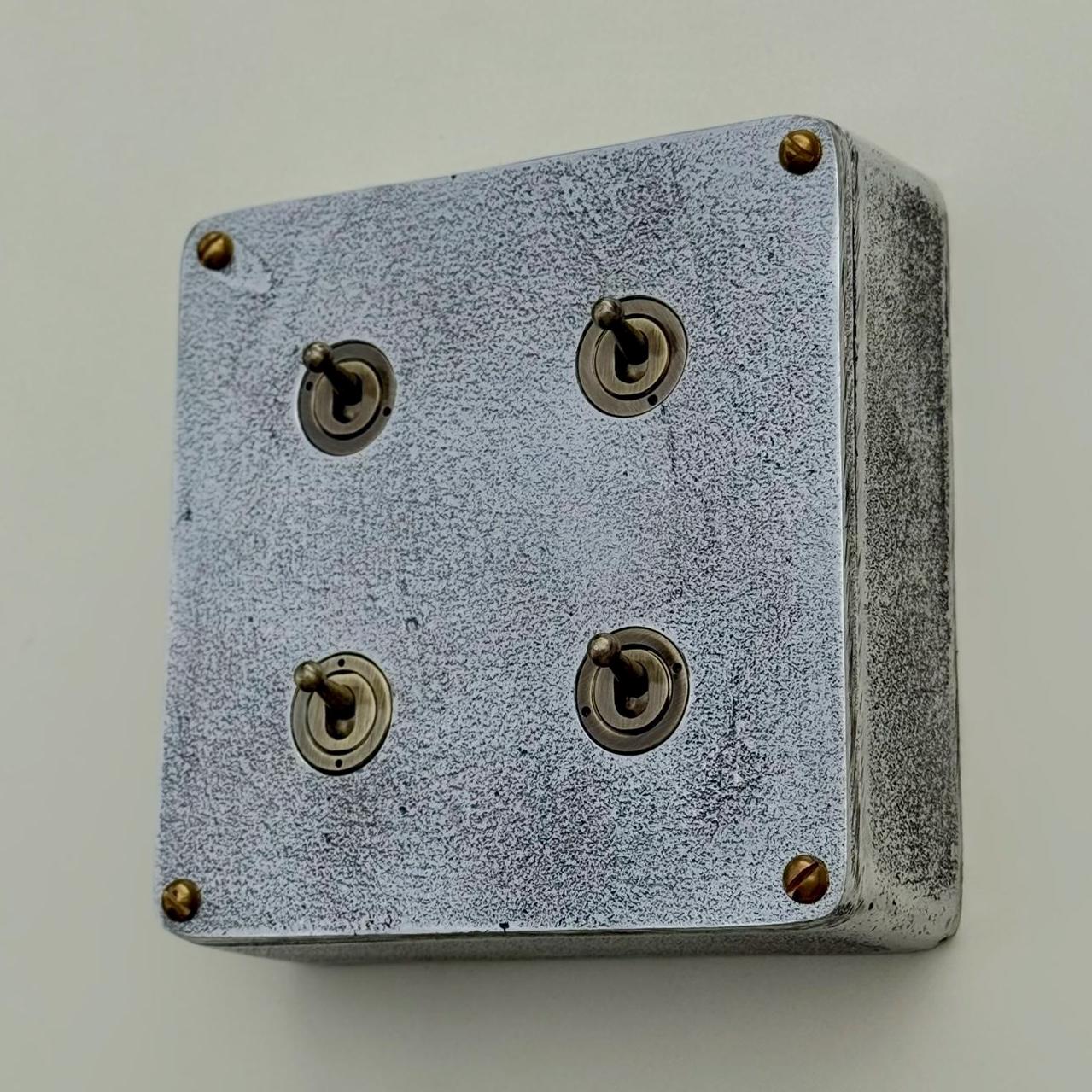 4 Gang 2 Way Solid Cast Metal Conduit Light Switch | Vintage Industrial Style