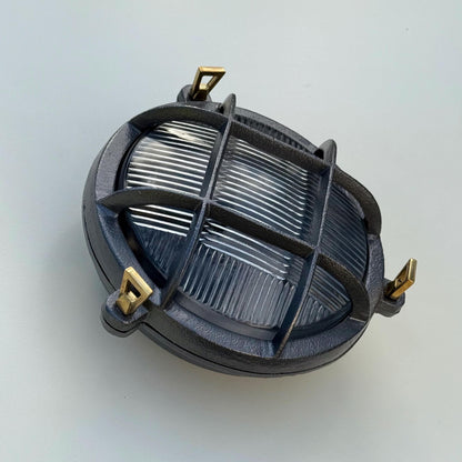 Wroxham Cast Pewter Caged Bulkhead Wall or Ceiling Light - IP65
