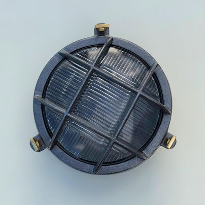 Wroxham Cast Pewter Caged Bulkhead Wall or Ceiling Light - IP65