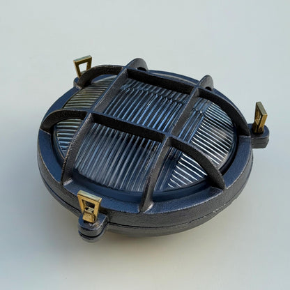 Wroxham Cast Pewter Caged Bulkhead Wall or Ceiling Light - IP65