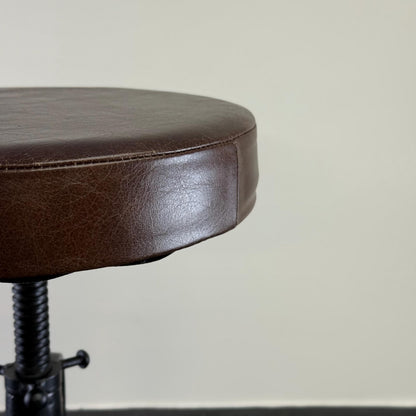 Vice Clamp Adjustable Stool | Cast Iron Industrial Seat | Leather Top