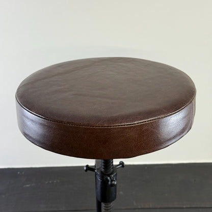 Vice Clamp Adjustable Stool | Cast Iron Industrial Seat | Leather Top