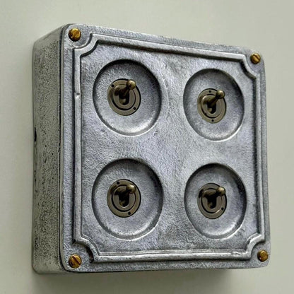 4 Gang 2 Way Solid Cast Metal Conduit Light Toggle Switch | Surface Mounted