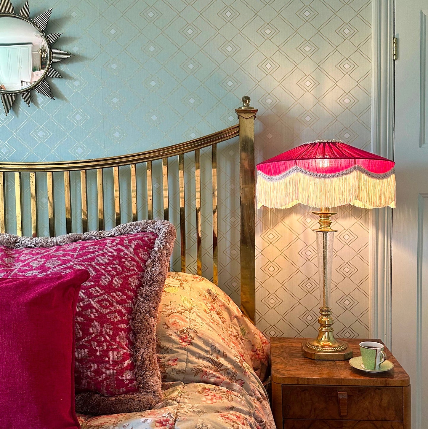 The Peggy Silk Fringed Lampshade - Burgundy