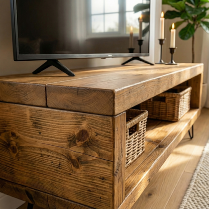 Solid Wood Chunky TV Unit With 8 inch Metal Legs