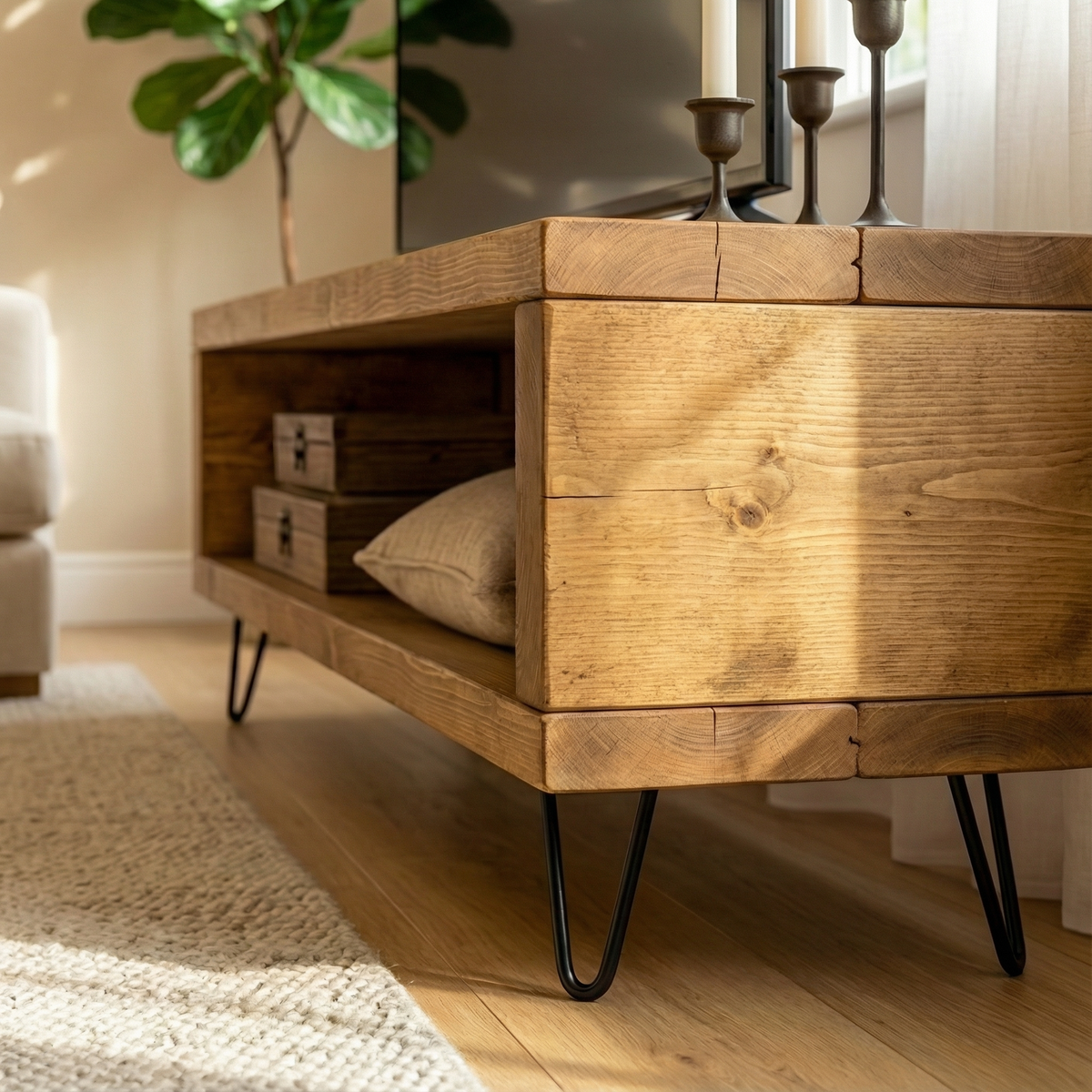 Solid Wood Chunky TV Unit With 8 inch Metal Legs
