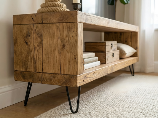 Solid Wood Chunky TV Unit With 8 inch Metal Legs