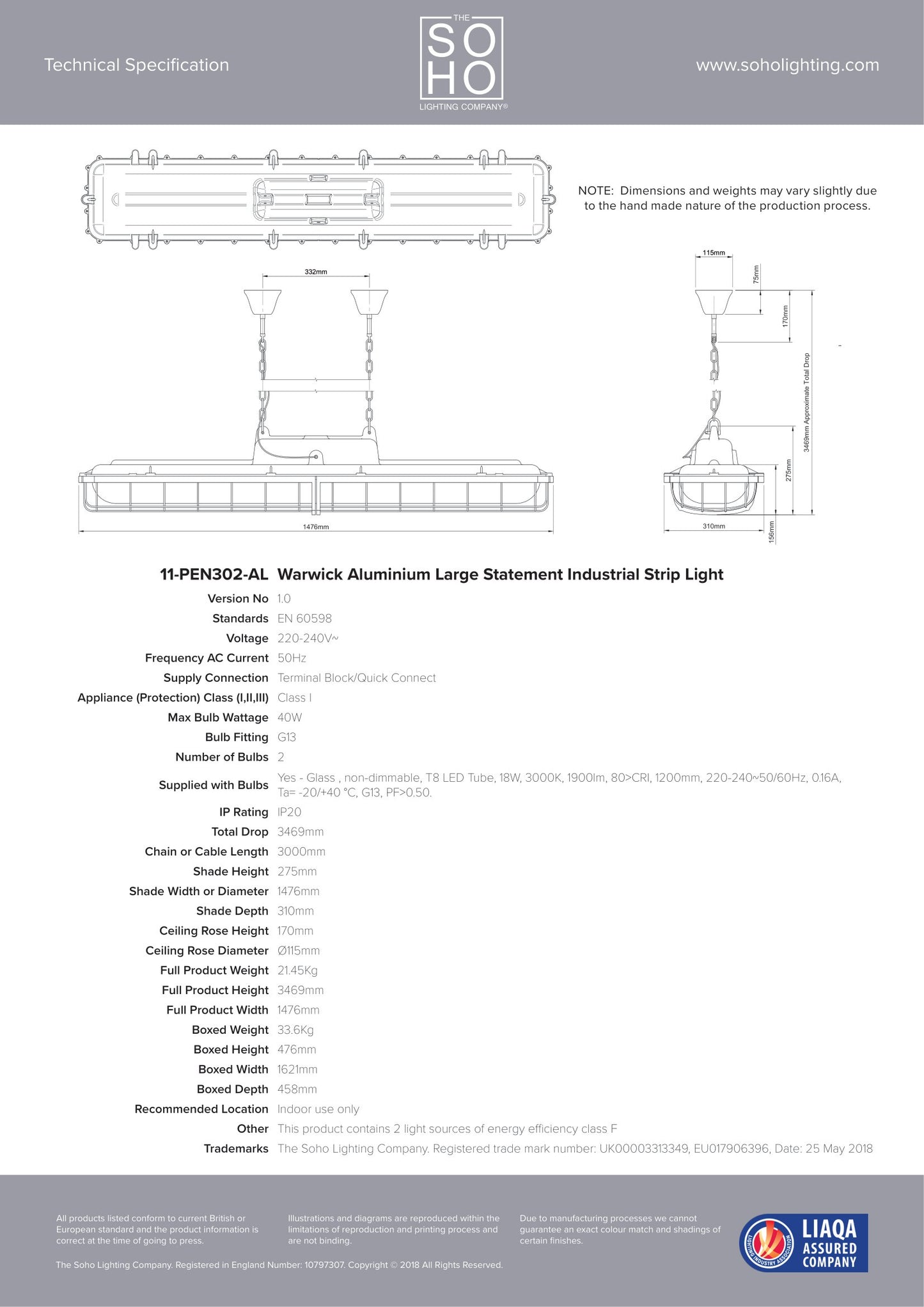 SOHO Lighting - Warwick Aluminium Industrial Strip Pendant Light