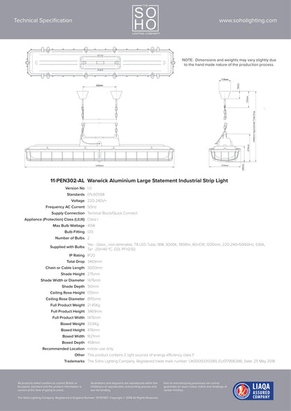 SOHO Lighting - Warwick Aluminium Industrial Strip Pendant Light