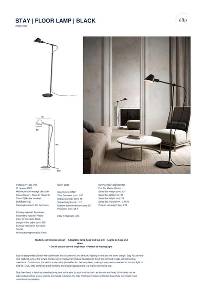 Nordlux DFTP STAY - Black Floor Lamp 2020464003