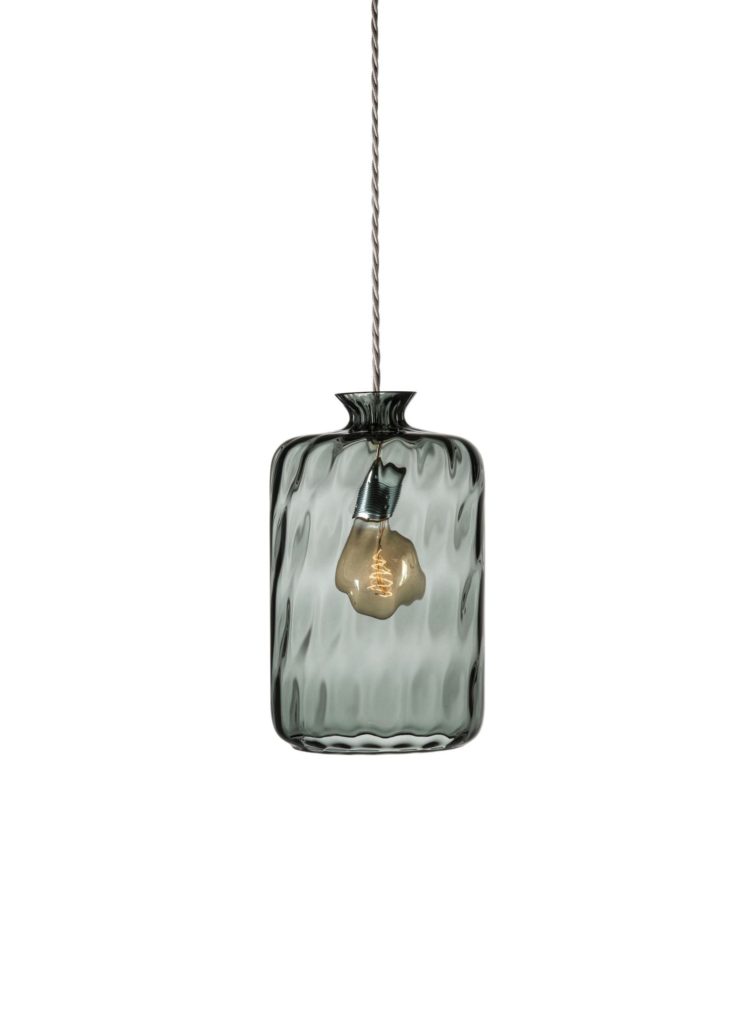 Ebb & Flow - Pillar Dimples Mouth Blown Glass Pendant - Smokey grey LA101292