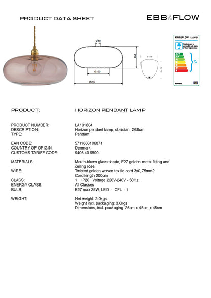 Ebb & Flow HORIZON Pendant Obsidian LA101804