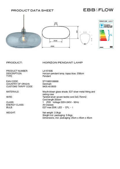 Ebb & Flow HORIZON Pendant Large - Topaz Blue LA101806