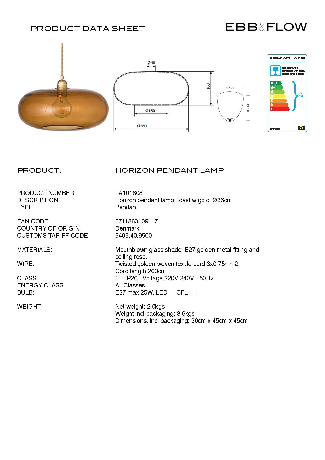 Ebb & Flow HORIZON Pendant Large - Toast LA101808