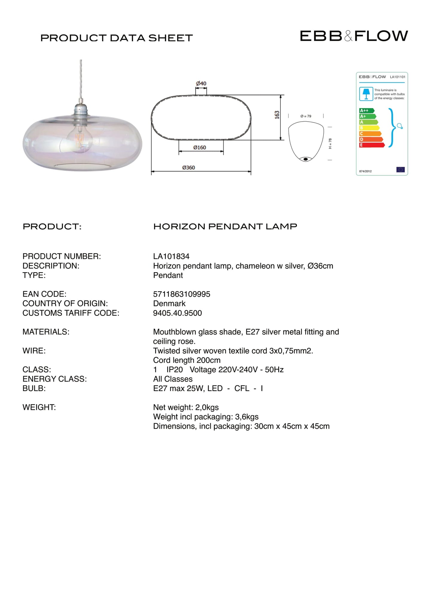 Ebb & Flow HORIZON Pendant Large Chameleon LA101834